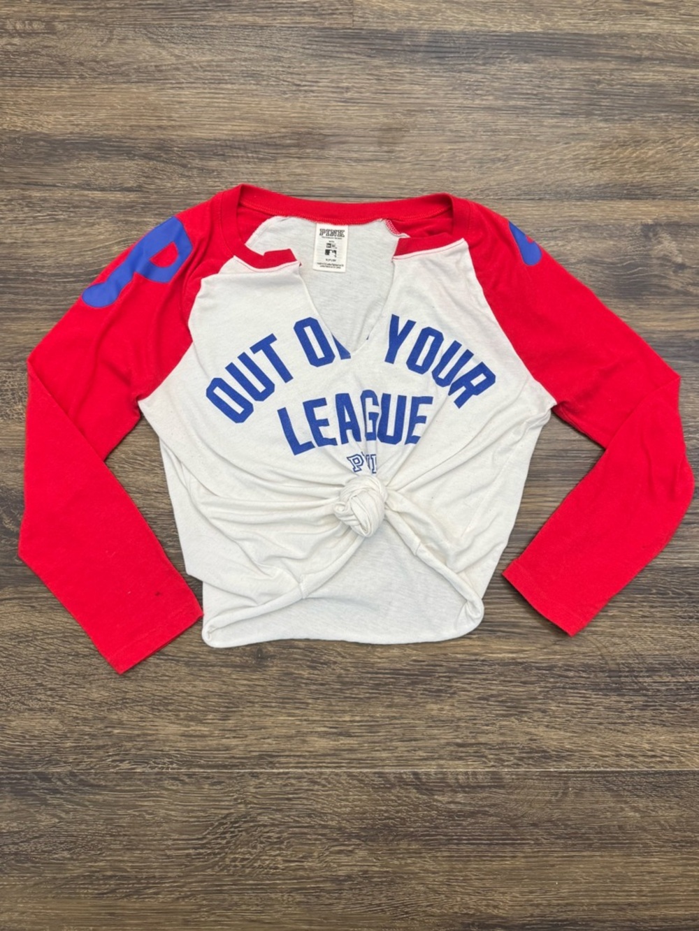 PINK Victoria's Secret Red & White 'Out of Your League' Raglan Tie-Front Top